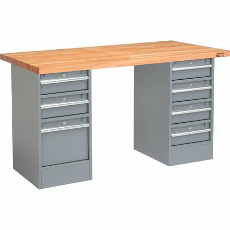 GLOBAL INDUSTRIAL 60 x 24 Pedestal Workbench, 3 Drawers / 4 Drawers, Maple Square Edge, Gray 253800